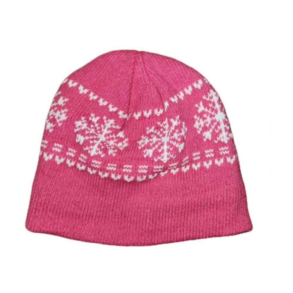 Girl's Winter Pink Snowflake Knit Beanie Cap Hat